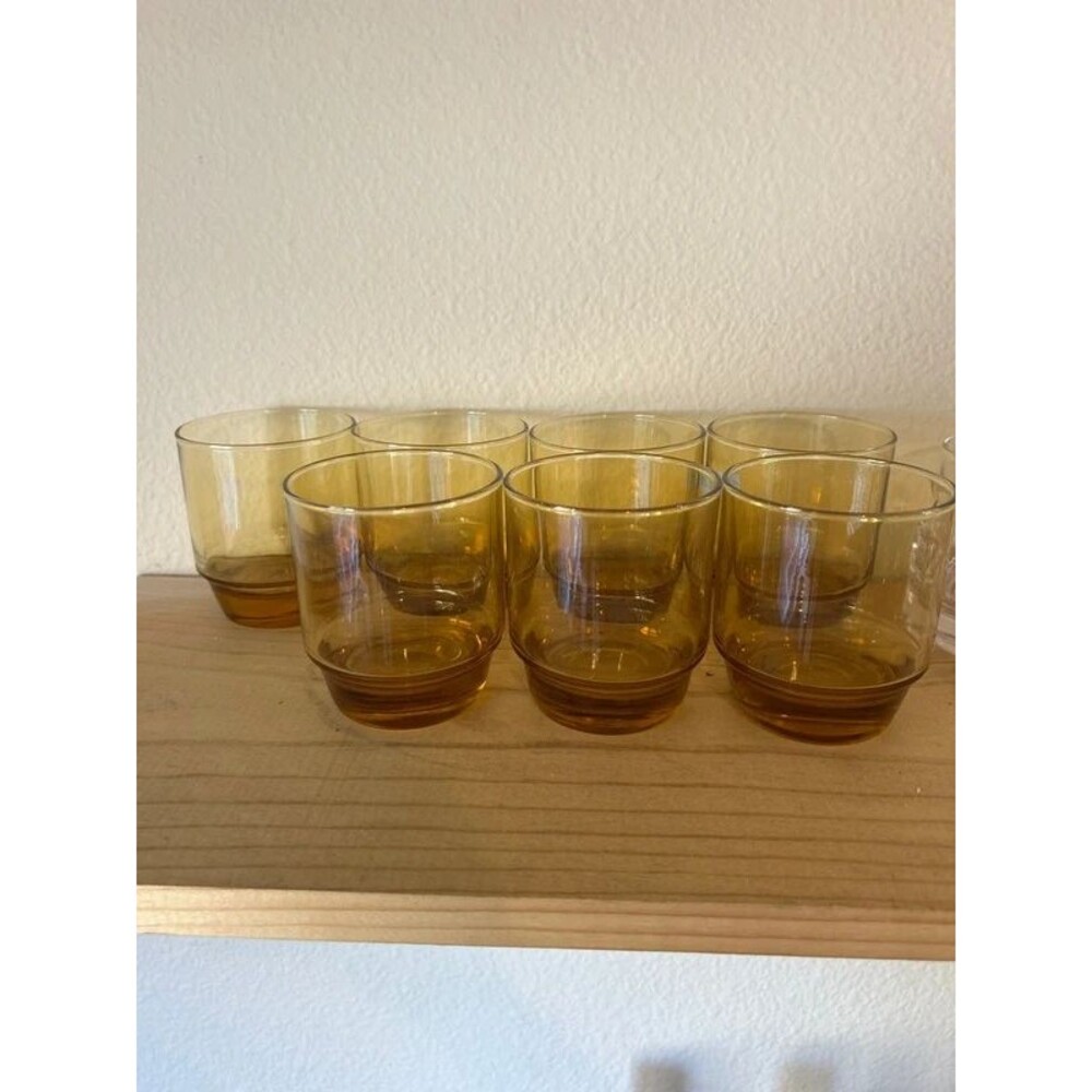 Vintage Libbey Amber Stackable Glasses Set of 8 MCM Tumblers